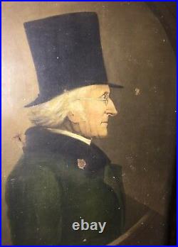 Huile sur toile Portrait profil homme gentleman lunettes à tempes XVIII-XIX