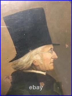 Huile sur toile Portrait profil homme gentleman lunettes à tempes XVIII-XIX