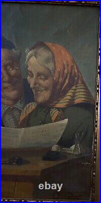 Huile sur toile Salvatore Maresca Vieux couple à la lecture H7010