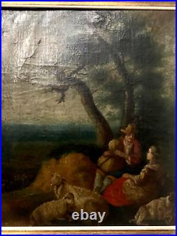 Huile sur toile Scène pastorale romantique XIX siècle