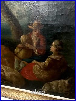 Huile sur toile Scène pastorale romantique XIX siècle