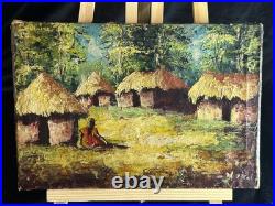 Huile sur toile Signée Kako Paysage de village Africain Impressionniste Huile sur toile Signée Kako Paysage de village Africain Impressionniste