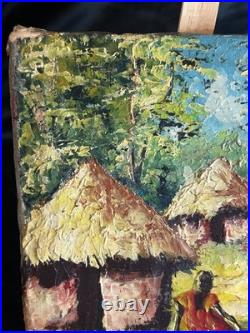 Huile sur toile Signée Kako Paysage de village Africain Impressionniste Huile sur toile Signée Kako Paysage de village Africain Impressionniste