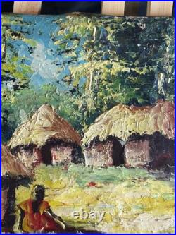 Huile sur toile Signée Kako Paysage de village Africain Impressionniste Huile sur toile Signée Kako Paysage de village Africain Impressionniste