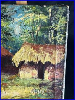Huile sur toile Signée Kako Paysage de village Africain Impressionniste Huile sur toile Signée Kako Paysage de village Africain Impressionniste