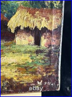 Huile sur toile Signée Kako Paysage de village Africain Impressionniste Huile sur toile Signée Kako Paysage de village Africain Impressionniste