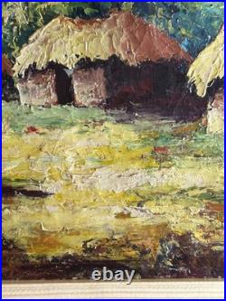 Huile sur toile Signée Kako Paysage de village Africain Impressionniste Huile sur toile Signée Kako Paysage de village Africain Impressionniste