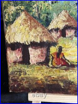 Huile sur toile Signée Kako Paysage de village Africain Impressionniste Huile sur toile Signée Kako Paysage de village Africain Impressionniste
