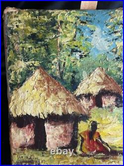Huile sur toile Signée Kako Paysage de village Africain Impressionniste Huile sur toile Signée Kako Paysage de village Africain Impressionniste