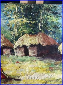 Huile sur toile Signée Kako Paysage de village Africain Impressionniste Huile sur toile Signée Kako Paysage de village Africain Impressionniste