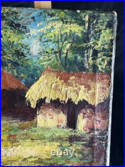 Huile sur toile Signée Kako Paysage de village Africain Impressionniste Huile sur toile Signée Kako Paysage de village Africain Impressionniste