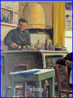 Huile sur toile Un prêtre orthodoxe lisant à l'intérieur d'un café Huile sur toile Un prêtre orthodoxe lisant à l'intérieur d'un café