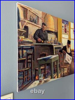 Huile sur toile Un prêtre orthodoxe lisant à l'intérieur d'un café Huile sur toile Un prêtre orthodoxe lisant à l'intérieur d'un café