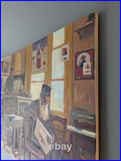 Huile sur toile Un prêtre orthodoxe lisant à l'intérieur d'un café Huile sur toile Un prêtre orthodoxe lisant à l'intérieur d'un café