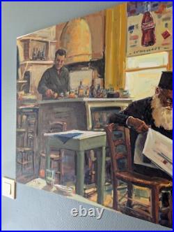 Huile sur toile Un prêtre orthodoxe lisant à l'intérieur d'un café Huile sur toile Un prêtre orthodoxe lisant à l'intérieur d'un café