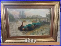 Huile sur toile (XIX- XXe) Péniches sur la Seine
