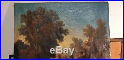 Huile sur toile XIX eme siècle signé BLANCHARD paysage sous bois animé