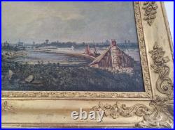 Huile sur toile XIX paysage marin tableau ancien cadre doré antique frame Huile sur toile XIX paysage marin tableau ancien cadre doré antique frame