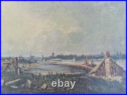 Huile sur toile XIX paysage marin tableau ancien cadre doré antique frame Huile sur toile XIX paysage marin tableau ancien cadre doré antique frame