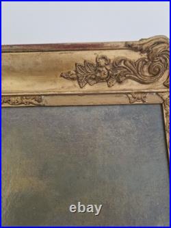 Huile sur toile XIX paysage marin tableau ancien cadre doré antique frame