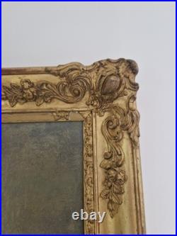 Huile sur toile XIX paysage marin tableau ancien cadre doré antique frame Huile sur toile XIX paysage marin tableau ancien cadre doré antique frame