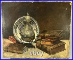 Huile sur toile XIXe impressionniste Nature morte au samovar Ecole Russe 54x65