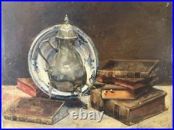 Huile sur toile XIXe impressionniste Nature morte au samovar Ecole Russe 54x65