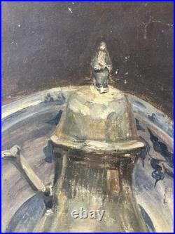 Huile sur toile XIXe impressionniste Nature morte au samovar Ecole Russe 54x65