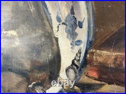 Huile sur toile XIXe impressionniste Nature morte au samovar Ecole Russe 54x65