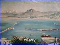 Huile sur toile XX. École orientaliste. Le port d Alger. Signée 27,5 x 41cm