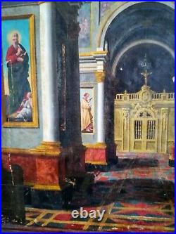 Huile sur toile ancienne Eglise italienne 82,5 x 69,5cm environ