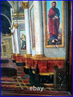 Huile sur toile ancienne Eglise italienne 82,5 x 69,5cm environ