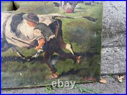 Huile sur toile avec vache signée G. Perri Scène paysanne XIXe
