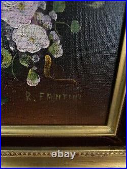 Huile sur toile bouquet de fleurs par R. Fantini nature morte XXe A6372