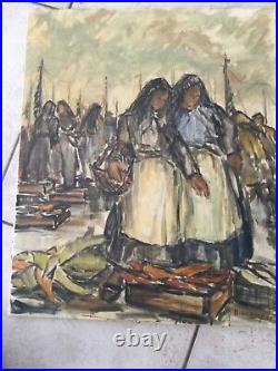 Huile sur toile bretonnes au marché signée Benoit Desprey 1963