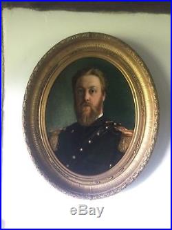 Huile sur toile cadre ancien doré portrait militaire XIXème HST 87 cm 72 cm