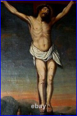 Huile sur toile crucifixion Jésus crucifié début XIXe Siècle