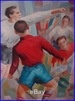 Huile sur toile cubiste football sport soccer painting cubisme abstrait