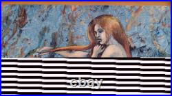 Huile sur toile de Jo Le Bouder, représentant une sirène dans la mer, cadre bois