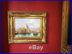 Huile sur toile de la fin du XIXe Vue de Venise Beau cadre en bois doré