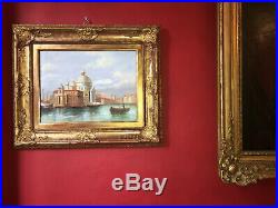 Huile sur toile de la fin du XIXe Vue de Venise Beau cadre en bois doré