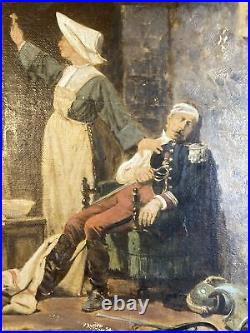 Huile sur toile du 19ème siècle, guerre de 1870, Soldat Prusse, signé