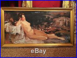Huile sur toile du XIXe Nu féminin Post Impressionnisme Cadre en bois doré