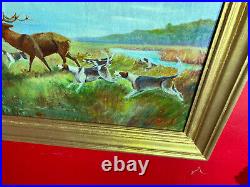 Huile sur toile du XIXe siècle signée représentant une scène de chasse, paysage
