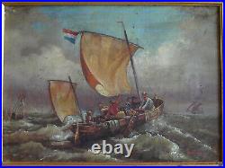 Huile sur toile école Hollandaise du 19ème signée et encadrée marine