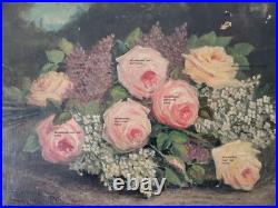 Huile sur toile fin 19eme nature morte bouquet de fleurs par Machu 33 41 cm