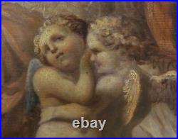 Huile sur toile fin XVIII Venus faune et putti hymne à l'amour chérubins nu