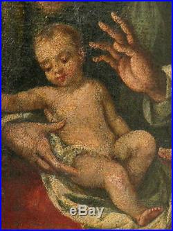 Huile sur toile, l'adoration, École Italienne, XVII ème. Tableau ancien