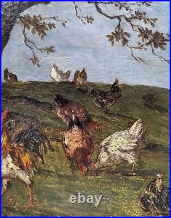 Huile sur toile la basse cours aux poules époque XVIIIème