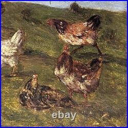 Huile sur toile la basse cours aux poules époque XVIIIème